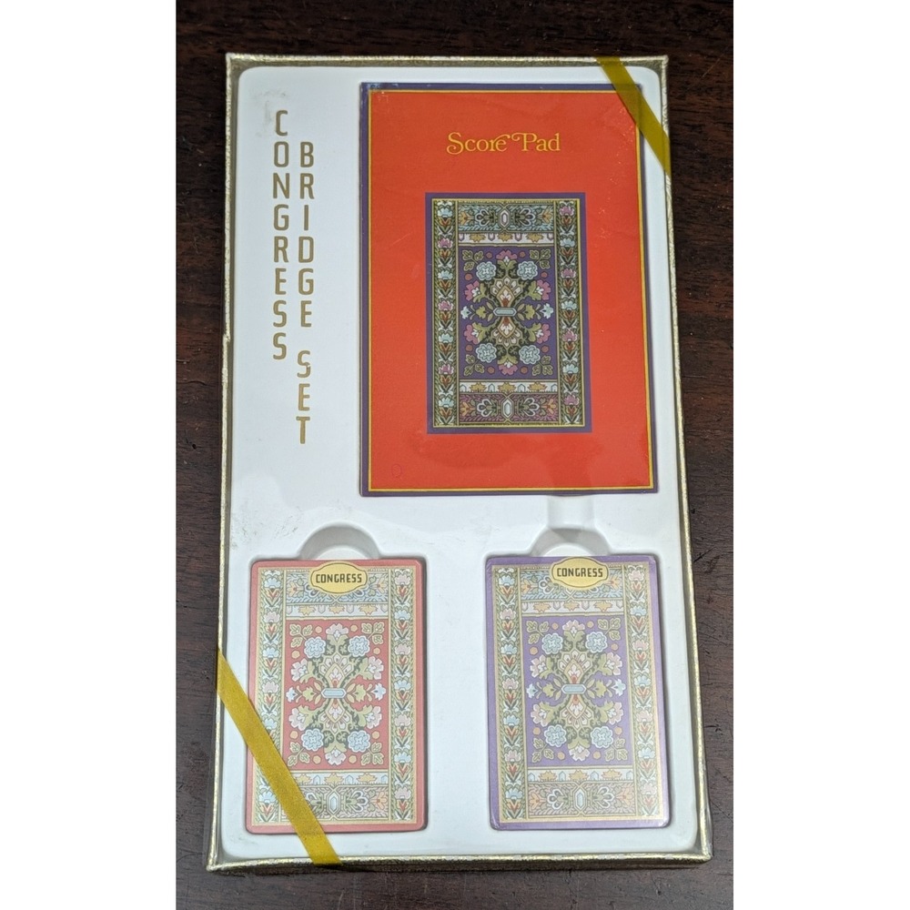Vintage Sealed Congress Bridge Set 2 Playing Card Decks Score Pad MCM Floral